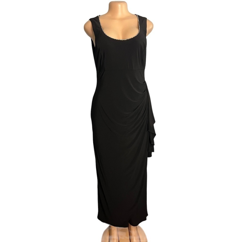 R&M Richards Black Ruched Maxi Dress
